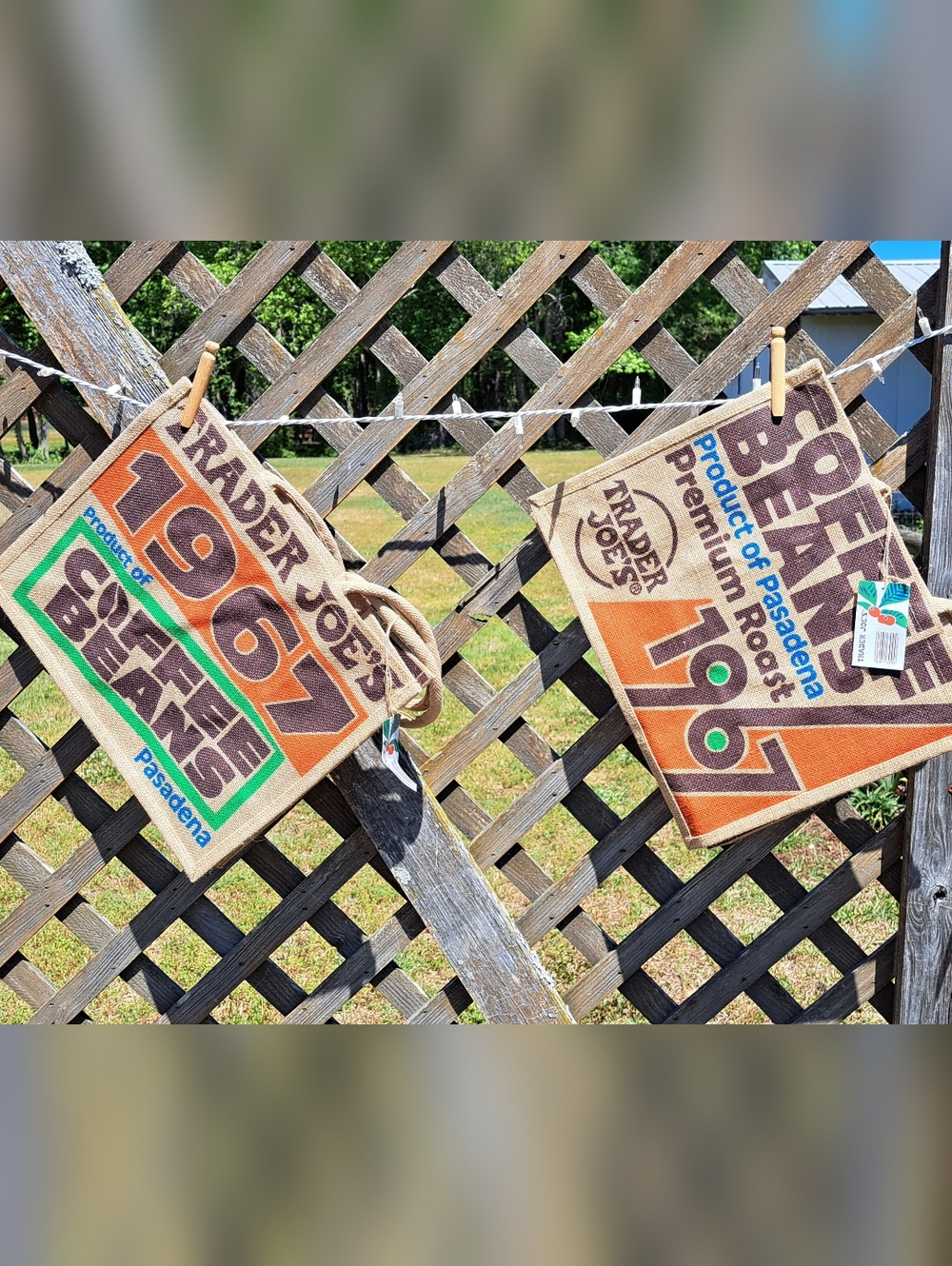 Set Of 2 NWT Trader Joe's Burlap Coffee Tote Bag in Natural Brown